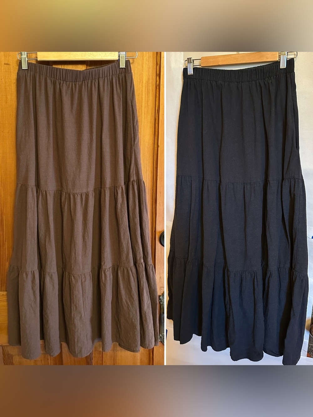 2 pack - Women's Maxi Skirts - tiered skirts in Dark Brown & Black size M